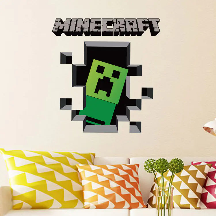 3D Minecraft Style Wall Stickers for Kids Room 🧱✨ | Cartoon Miner Removable Decals for Boys Bedroom & Playroom