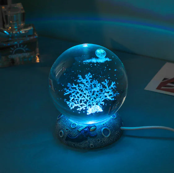 Crystal Ball Night Light with Jellyfish Astronaut Base – Ocean-Inspired Premium Lamp 🌌