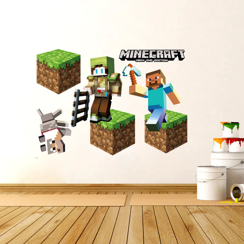 3D Minecraft Style Wall Stickers for Kids Room 🧱✨ | Cartoon Miner Removable Decals for Boys Bedroom & Playroom