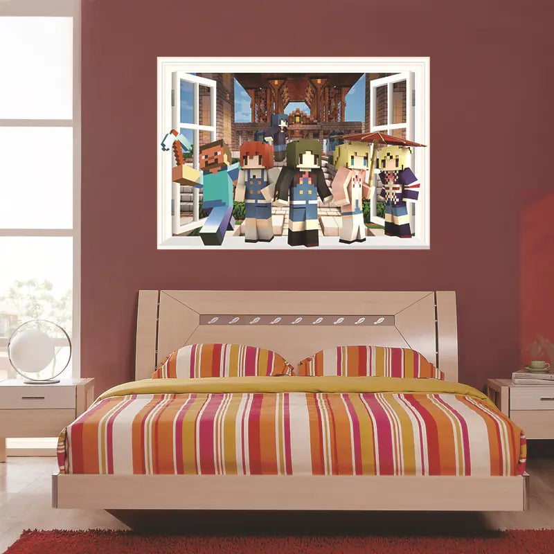 3D Minecraft Style Wall Stickers for Kids Room 🧱✨ | Cartoon Miner Removable Decals for Boys Bedroom & Playroom