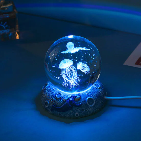 Crystal Ball Night Light with Jellyfish Astronaut Base – Ocean-Inspired Premium Lamp 🌌