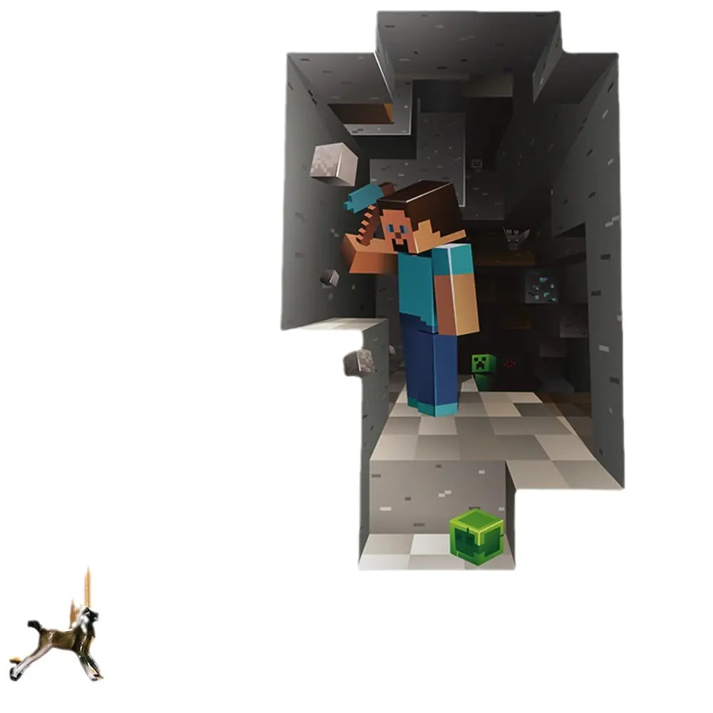 3D Minecraft Style Wall Stickers for Kids Room 🧱✨ | Cartoon Miner Removable Decals for Boys Bedroom & Playroom