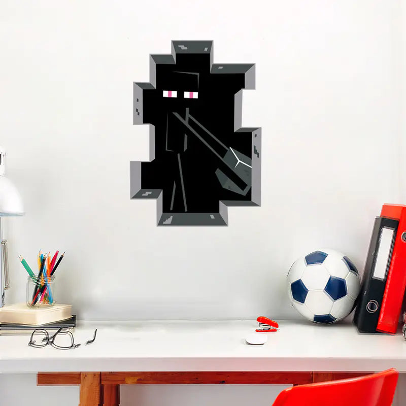 3D Minecraft Style Wall Stickers for Kids Room 🧱✨ | Cartoon Miner Removable Decals for Boys Bedroom & Playroom