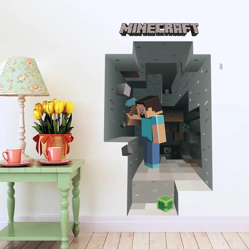 3D Minecraft Style Wall Stickers for Kids Room 🧱✨ | Cartoon Miner Removable Decals for Boys Bedroom & Playroom