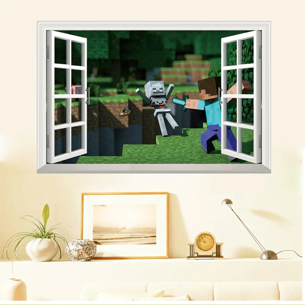 3D Minecraft Style Wall Stickers for Kids Room 🧱✨ | Cartoon Miner Removable Decals for Boys Bedroom & Playroom