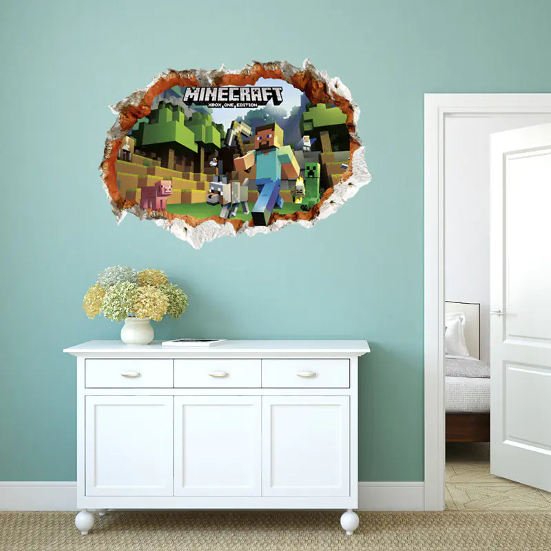 3D Minecraft Style Wall Stickers for Kids Room 🧱✨ | Cartoon Miner Removable Decals for Boys Bedroom & Playroom